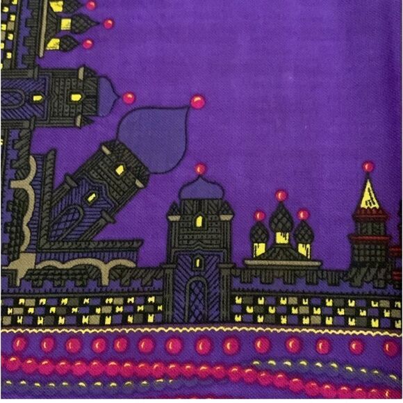 Albert Nipon Wool Square Scarf Purple Multicolor Persian Motifs Excellent 38x38 - Picture 9 of 16
